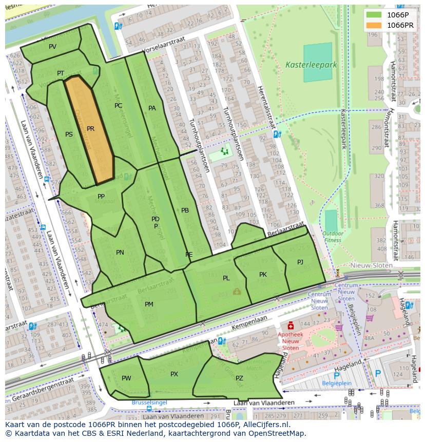 Afbeelding van het postcodegebied 1066 PR op de kaart.