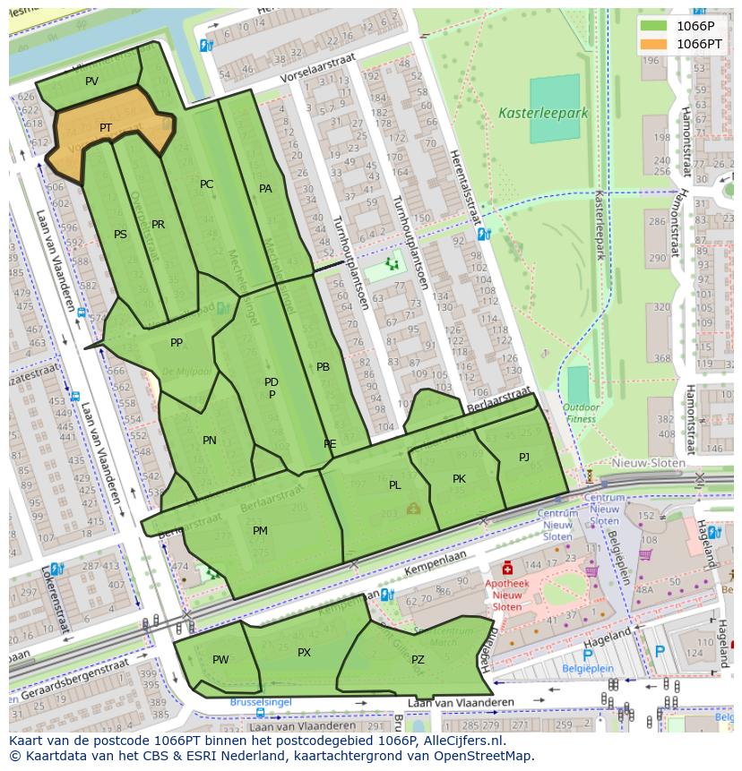 Afbeelding van het postcodegebied 1066 PT op de kaart.