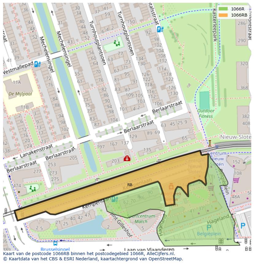 Afbeelding van het postcodegebied 1066 RB op de kaart.