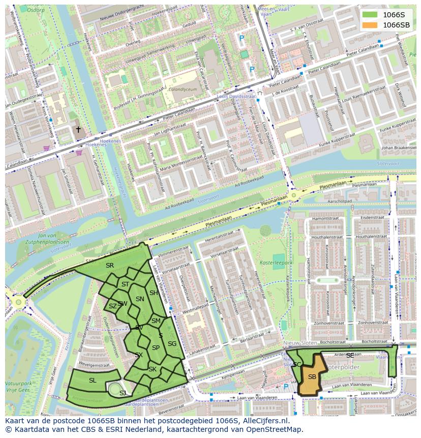 Afbeelding van het postcodegebied 1066 SB op de kaart.