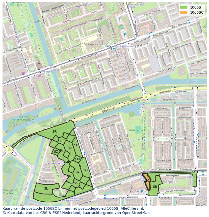 Afbeelding van het postcodegebied 1066 SC op de kaart.