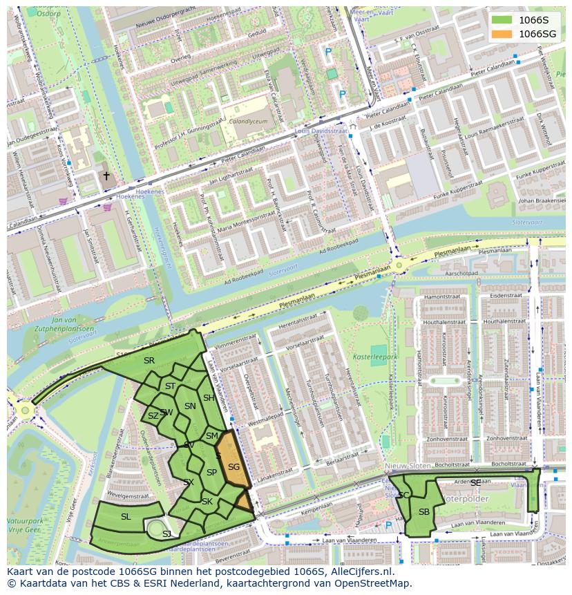 Afbeelding van het postcodegebied 1066 SG op de kaart.