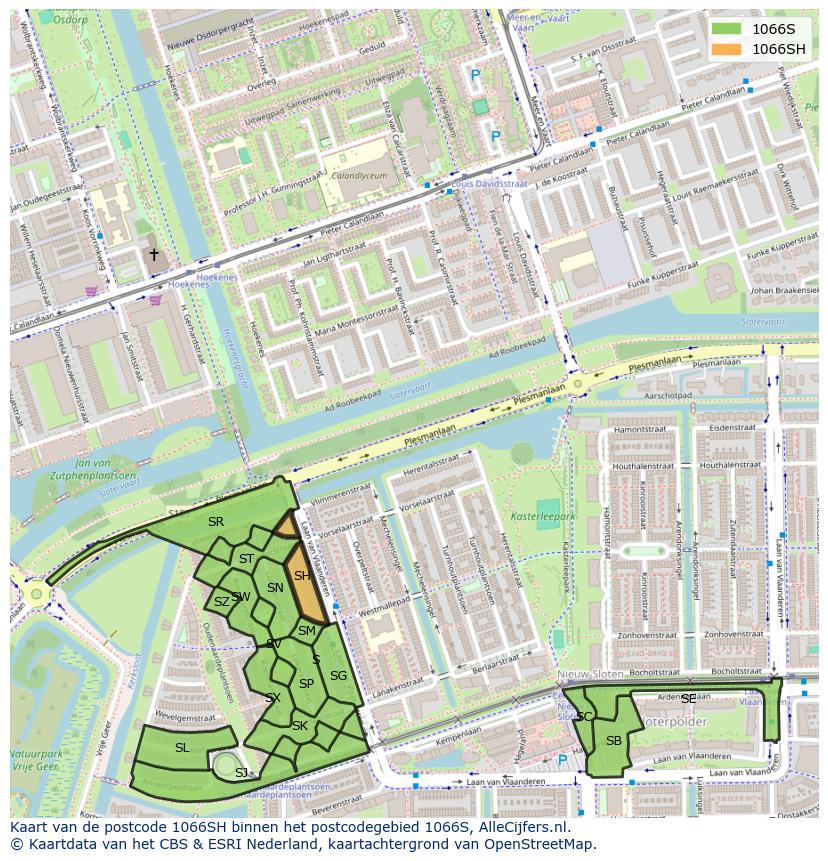 Afbeelding van het postcodegebied 1066 SH op de kaart.
