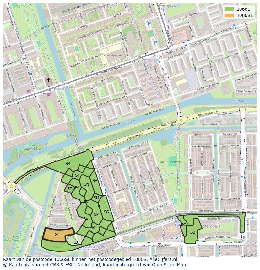 Afbeelding van het postcodegebied 1066 SL op de kaart.