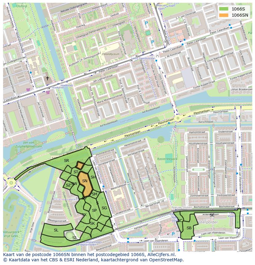 Afbeelding van het postcodegebied 1066 SN op de kaart.