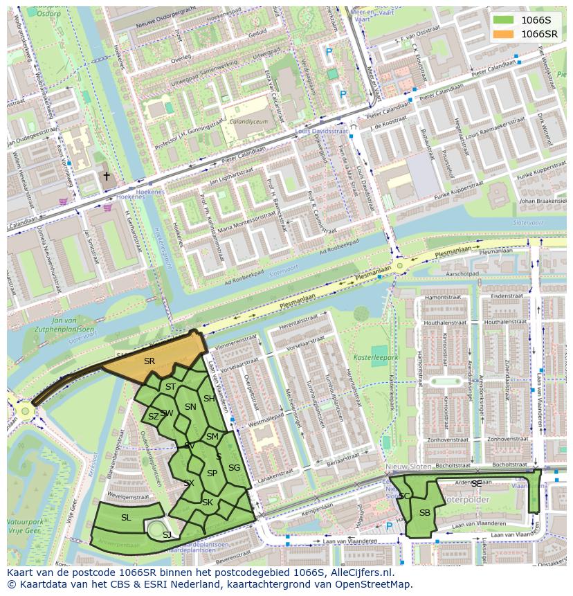 Afbeelding van het postcodegebied 1066 SR op de kaart.
