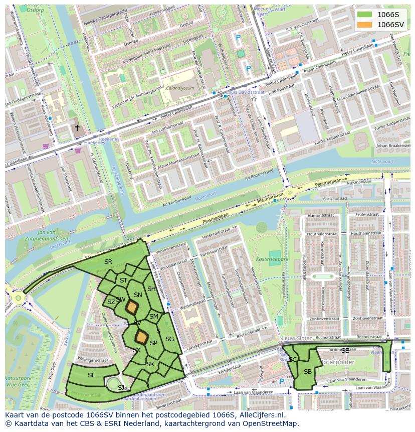 Afbeelding van het postcodegebied 1066 SV op de kaart.