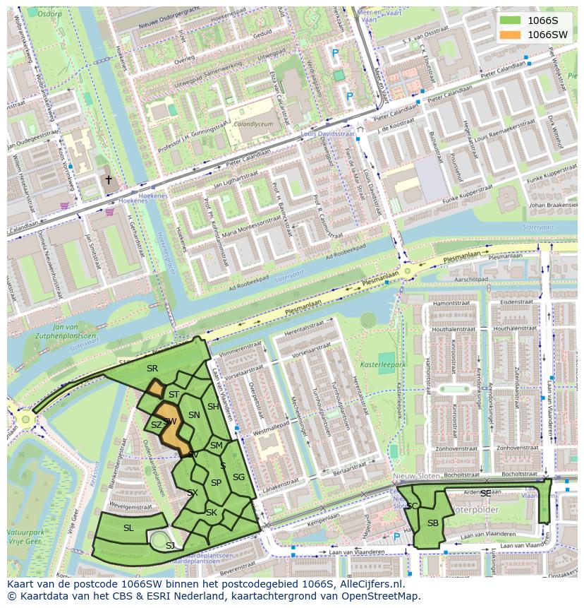 Afbeelding van het postcodegebied 1066 SW op de kaart.