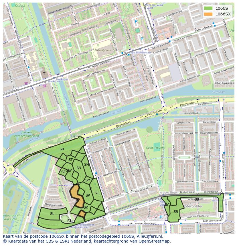 Afbeelding van het postcodegebied 1066 SX op de kaart.