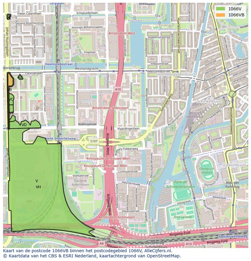 Afbeelding van het postcodegebied 1066 VB op de kaart.