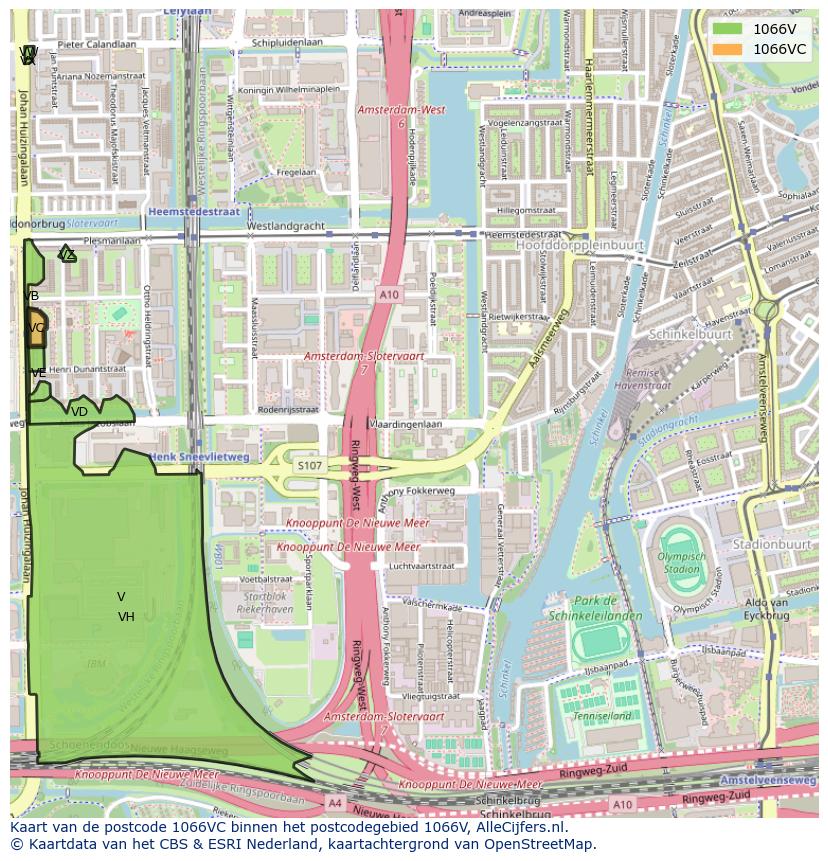 Afbeelding van het postcodegebied 1066 VC op de kaart.