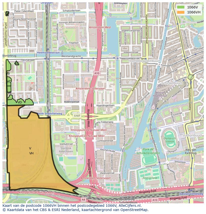 Afbeelding van het postcodegebied 1066 VH op de kaart.