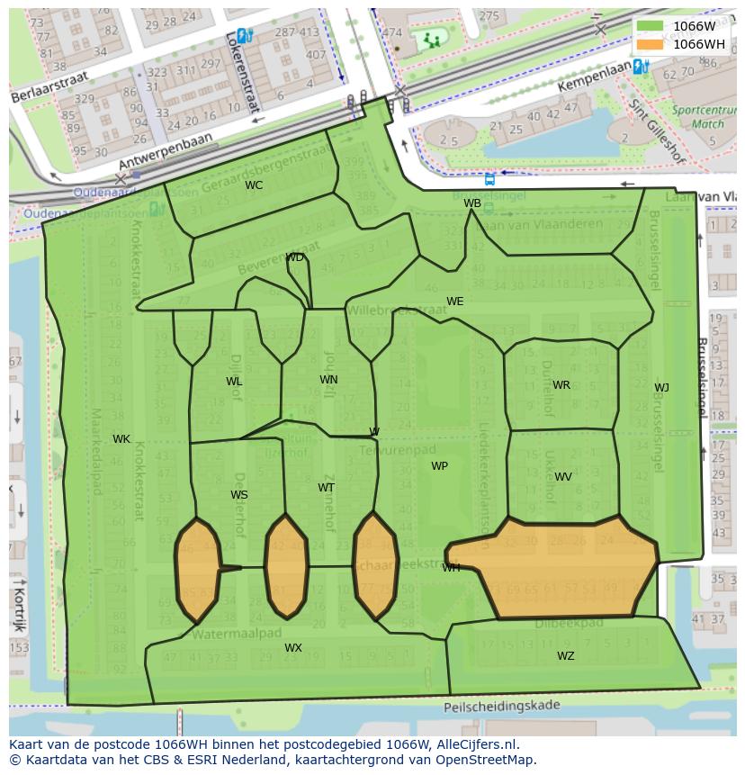 Afbeelding van het postcodegebied 1066 WH op de kaart.