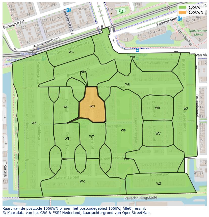 Afbeelding van het postcodegebied 1066 WN op de kaart.