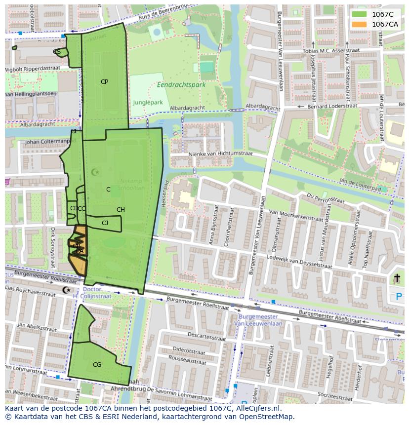 Afbeelding van het postcodegebied 1067 CA op de kaart.