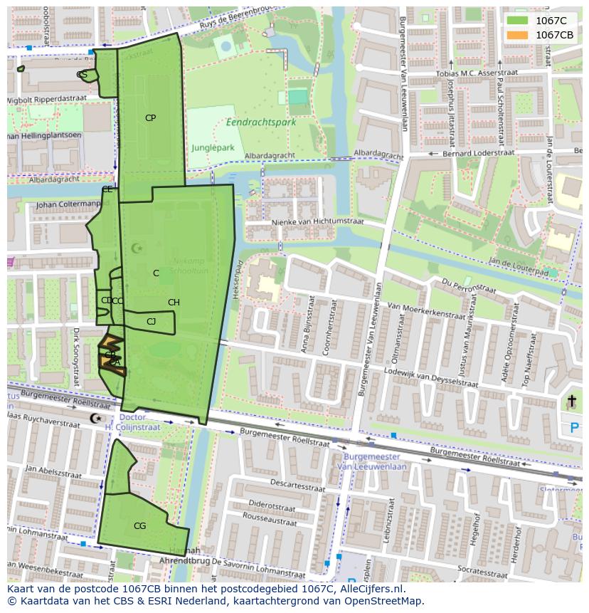 Afbeelding van het postcodegebied 1067 CB op de kaart.