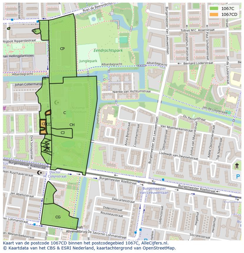 Afbeelding van het postcodegebied 1067 CD op de kaart.