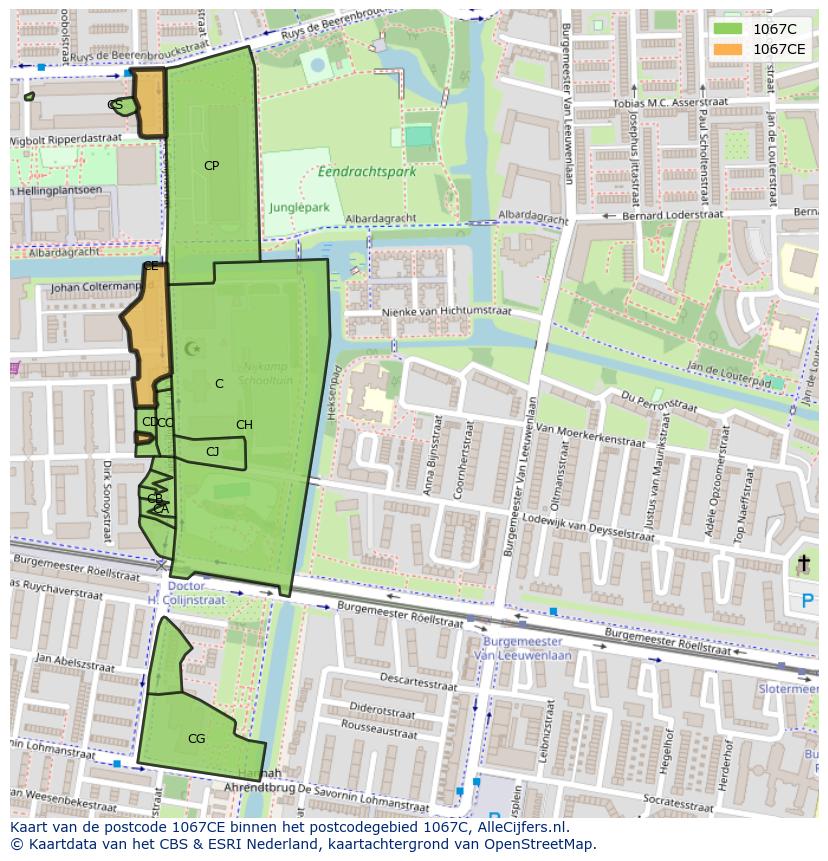 Afbeelding van het postcodegebied 1067 CE op de kaart.