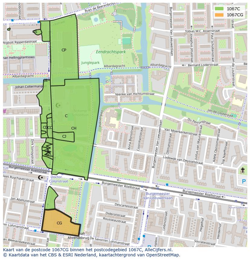 Afbeelding van het postcodegebied 1067 CG op de kaart.