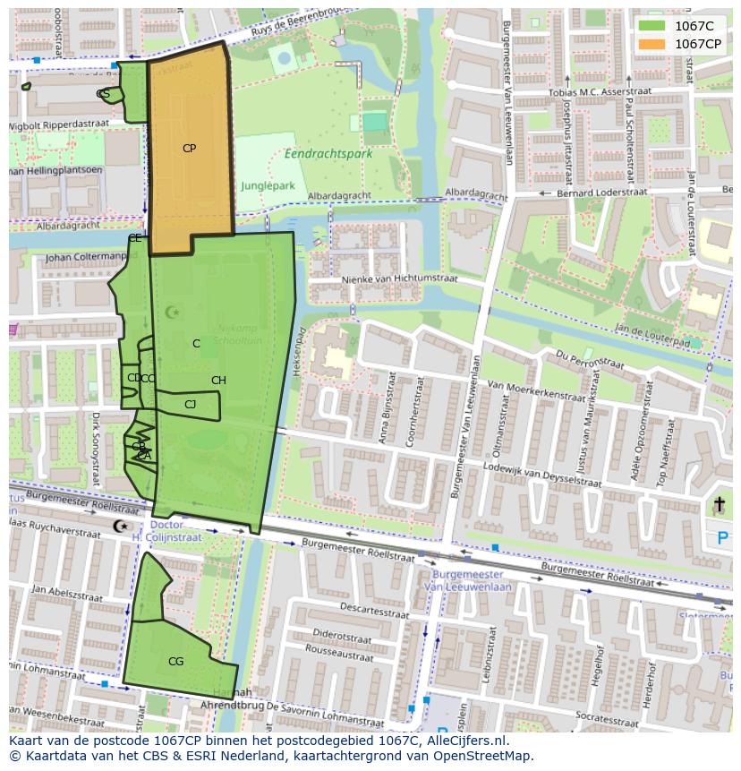 Afbeelding van het postcodegebied 1067 CP op de kaart.