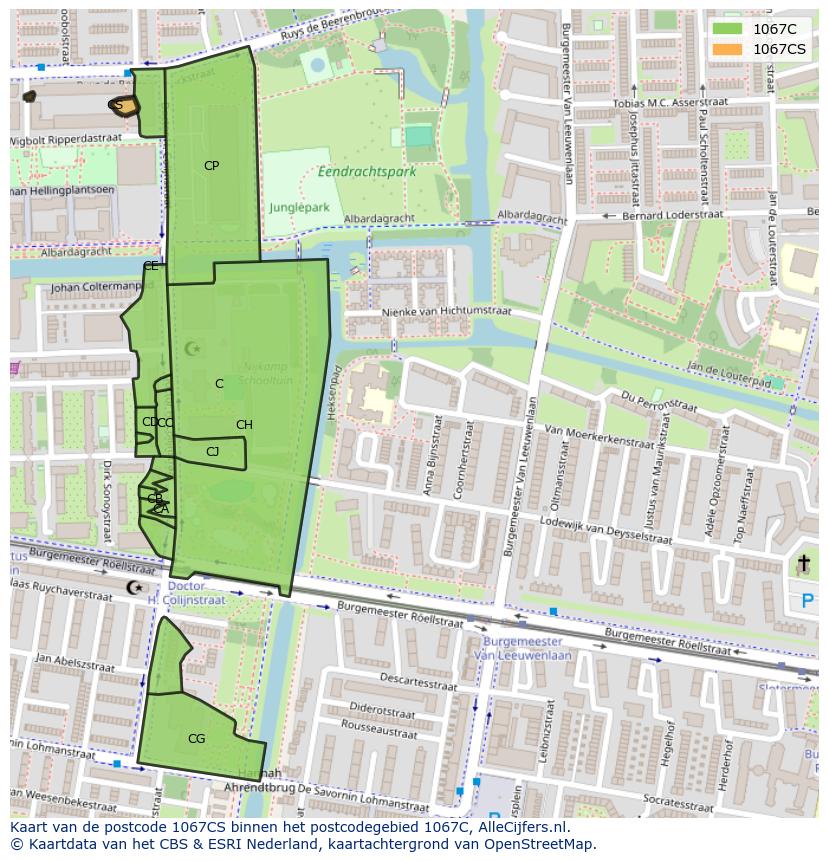 Afbeelding van het postcodegebied 1067 CS op de kaart.