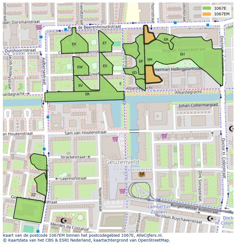 Afbeelding van het postcodegebied 1067 EM op de kaart.