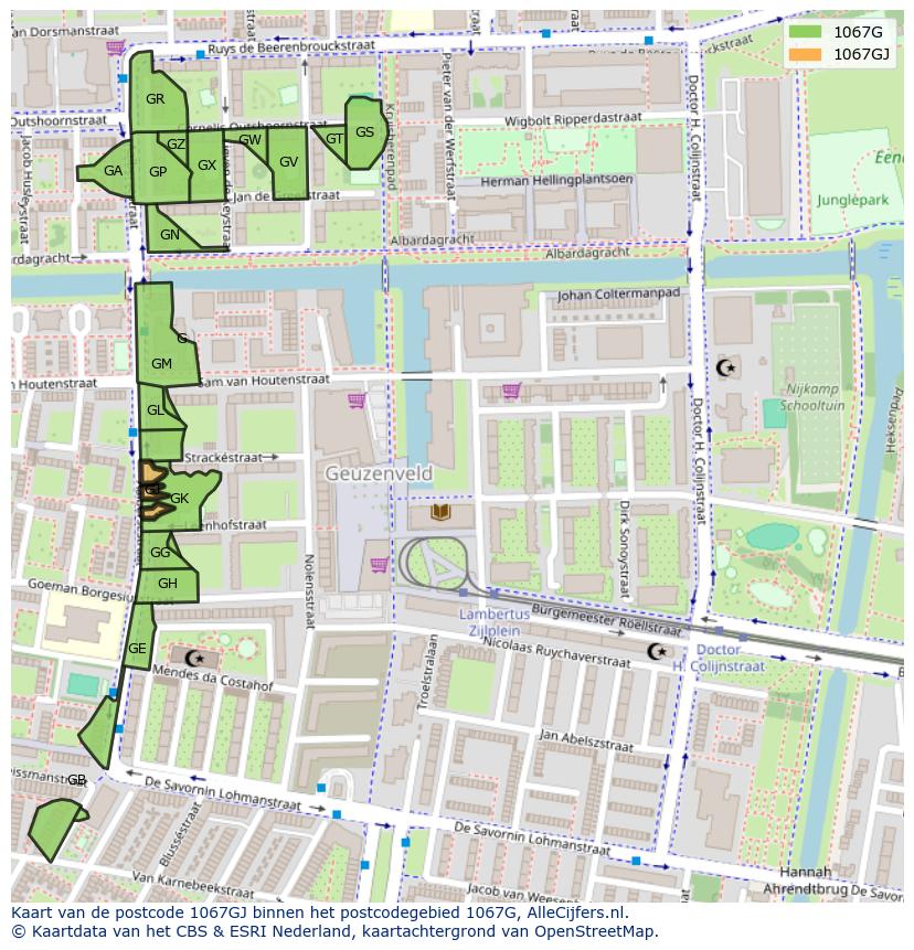 Afbeelding van het postcodegebied 1067 GJ op de kaart.