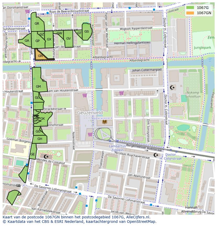 Afbeelding van het postcodegebied 1067 GN op de kaart.