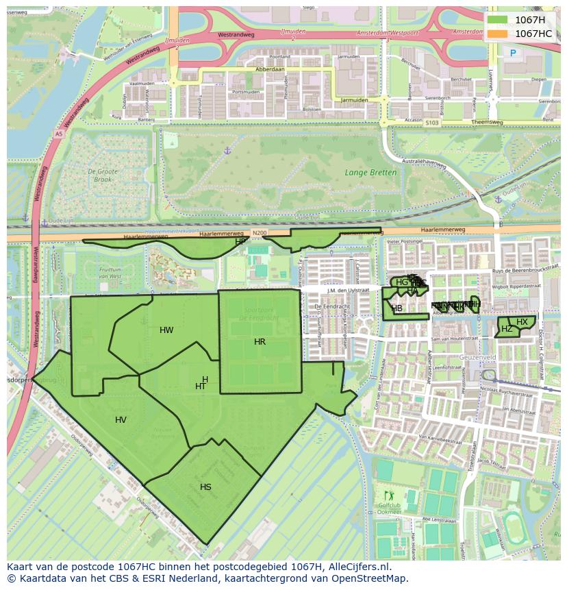 Afbeelding van het postcodegebied 1067 HC op de kaart.