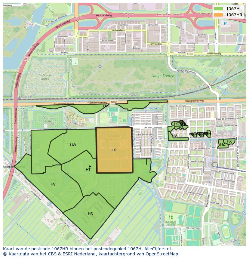 Afbeelding van het postcodegebied 1067 HR op de kaart.