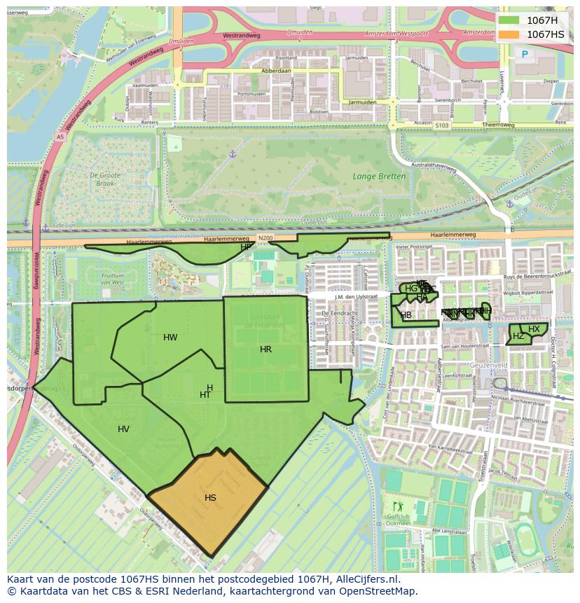 Afbeelding van het postcodegebied 1067 HS op de kaart.