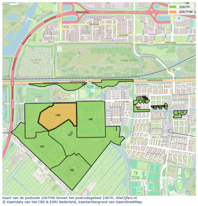 Afbeelding van het postcodegebied 1067 HW op de kaart.