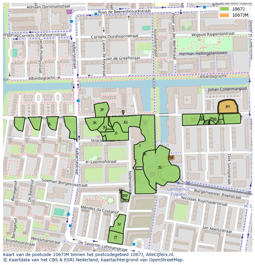 Afbeelding van het postcodegebied 1067 JM op de kaart.