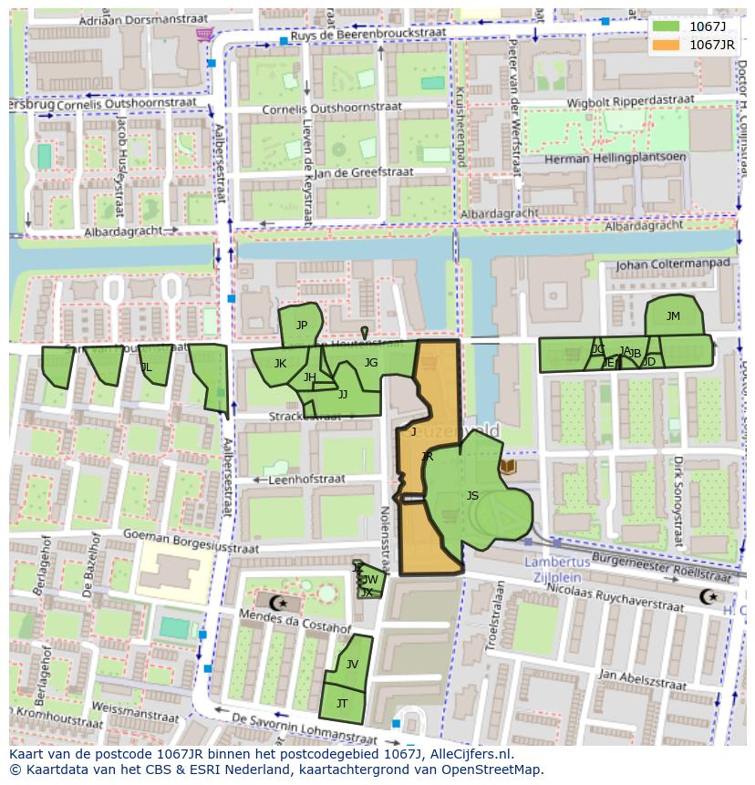 Afbeelding van het postcodegebied 1067 JR op de kaart.