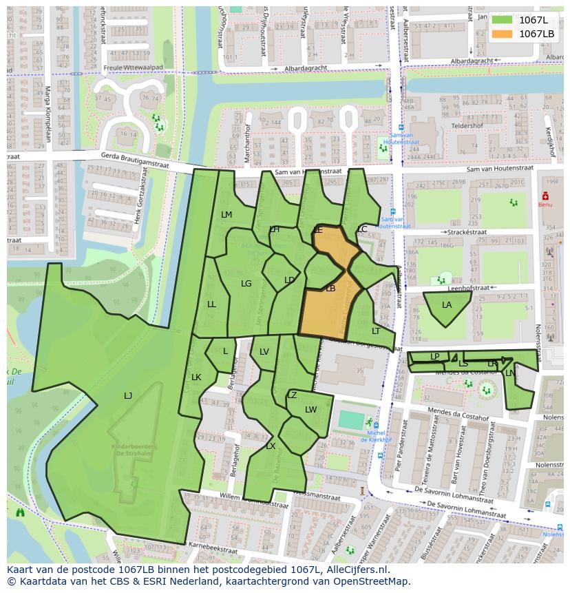 Afbeelding van het postcodegebied 1067 LB op de kaart.