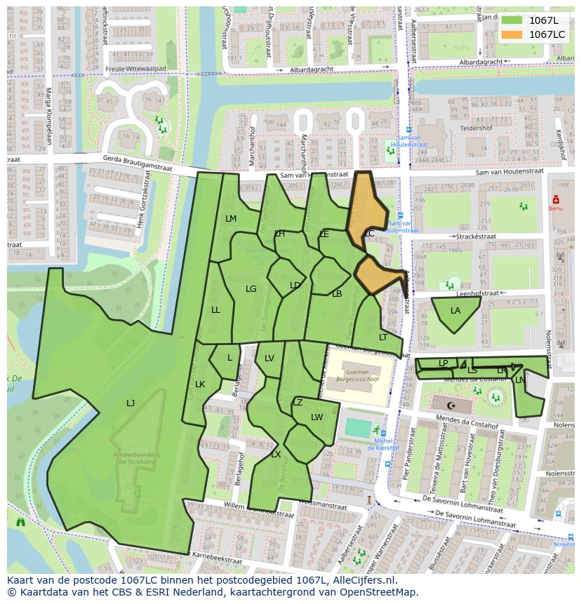 Afbeelding van het postcodegebied 1067 LC op de kaart.