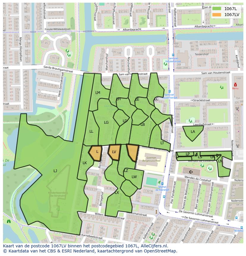 Afbeelding van het postcodegebied 1067 LV op de kaart.