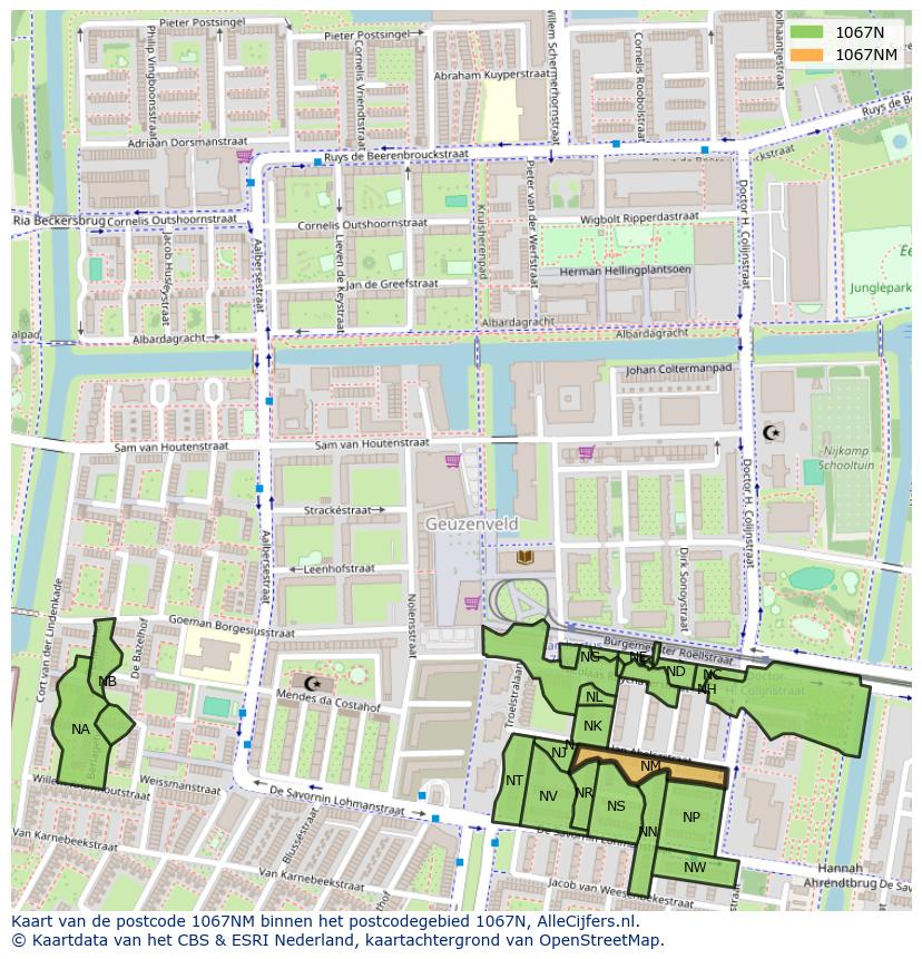 Afbeelding van het postcodegebied 1067 NM op de kaart.