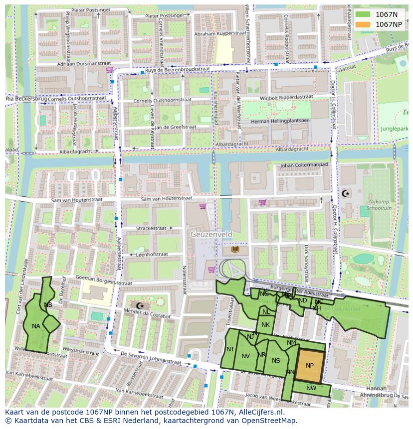 Afbeelding van het postcodegebied 1067 NP op de kaart.