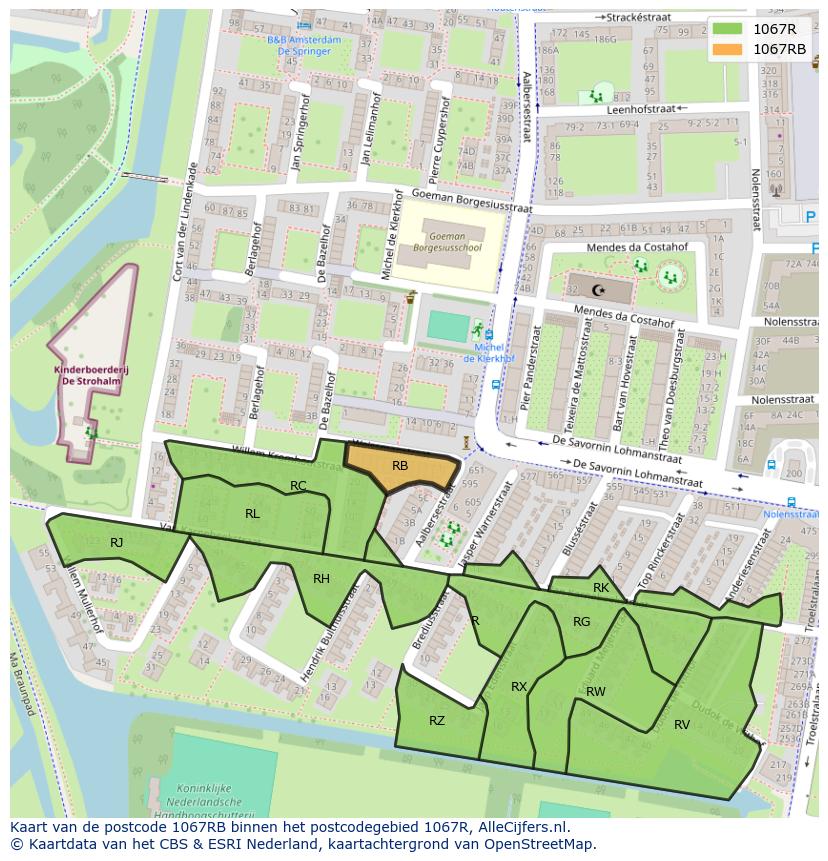 Afbeelding van het postcodegebied 1067 RB op de kaart.