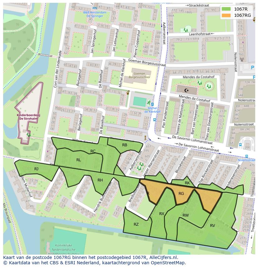 Afbeelding van het postcodegebied 1067 RG op de kaart.