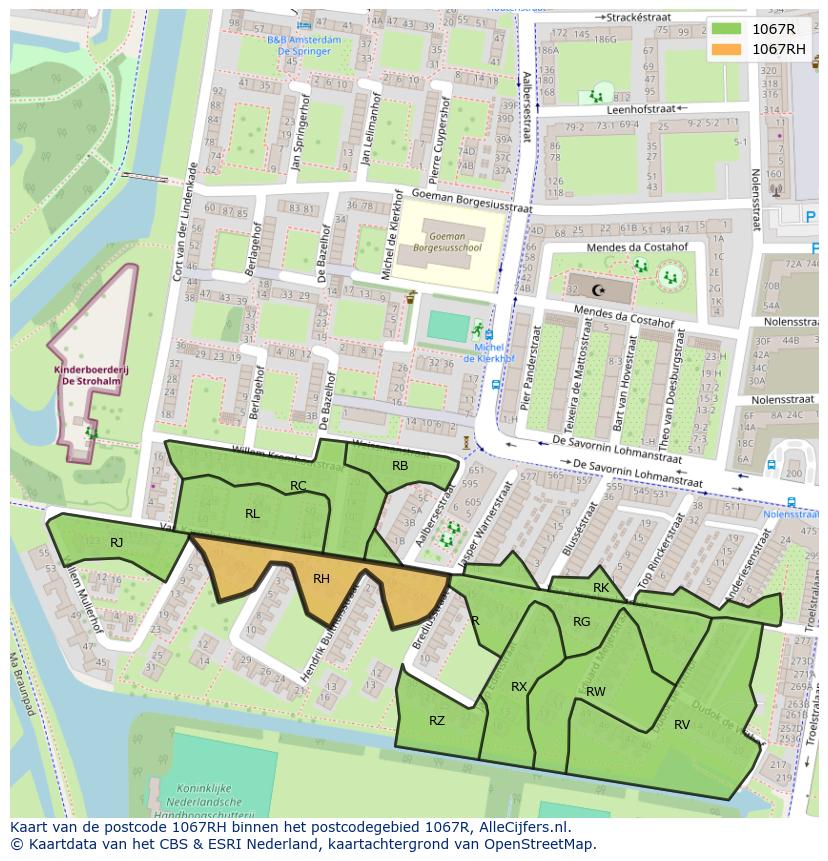 Afbeelding van het postcodegebied 1067 RH op de kaart.