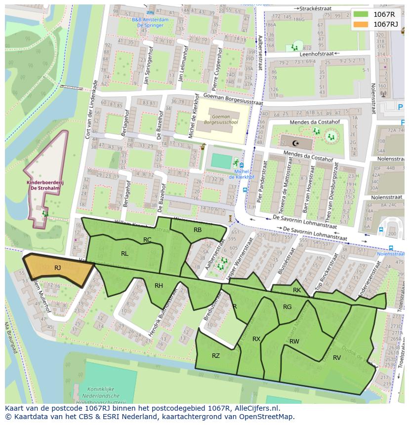 Afbeelding van het postcodegebied 1067 RJ op de kaart.