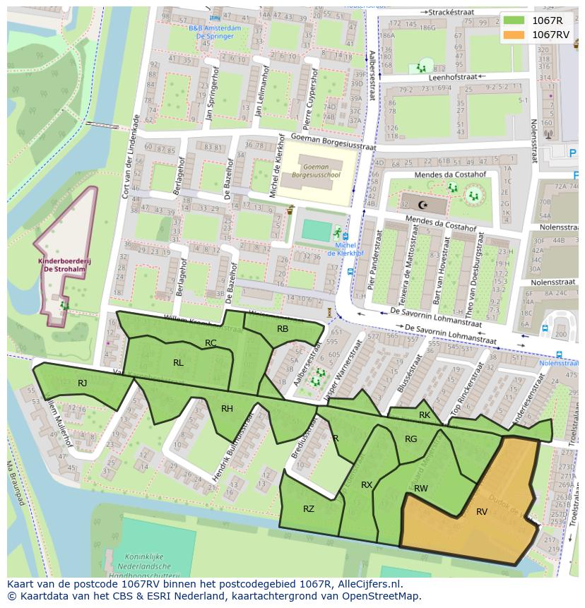Afbeelding van het postcodegebied 1067 RV op de kaart.