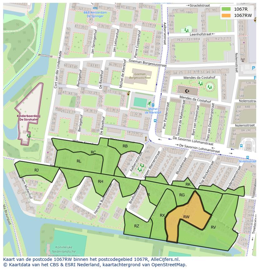 Afbeelding van het postcodegebied 1067 RW op de kaart.