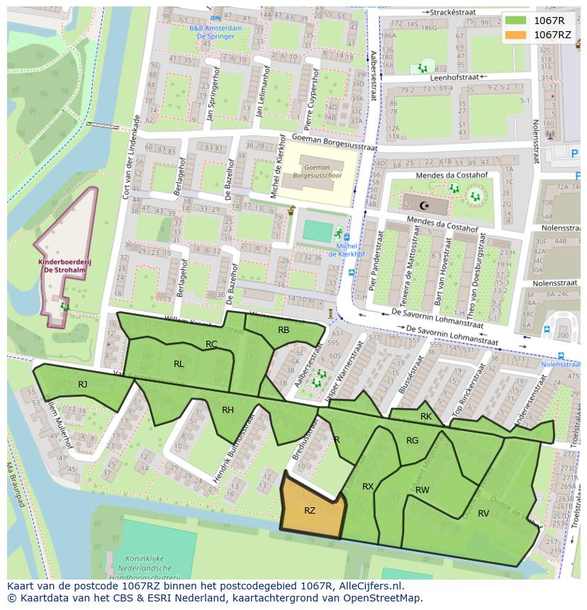 Afbeelding van het postcodegebied 1067 RZ op de kaart.