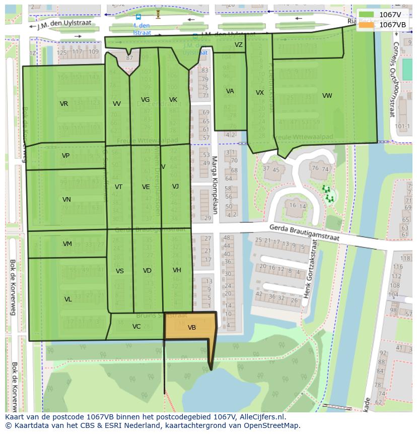 Afbeelding van het postcodegebied 1067 VB op de kaart.
