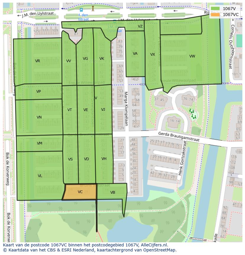 Afbeelding van het postcodegebied 1067 VC op de kaart.