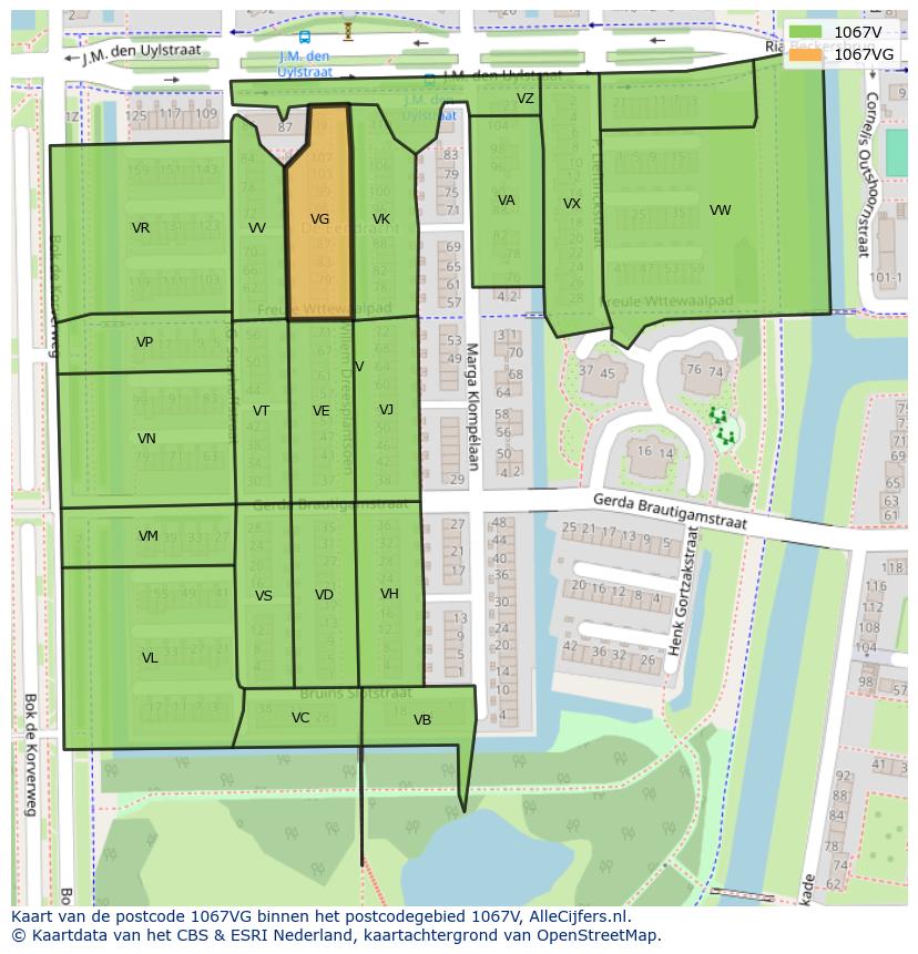 Afbeelding van het postcodegebied 1067 VG op de kaart.