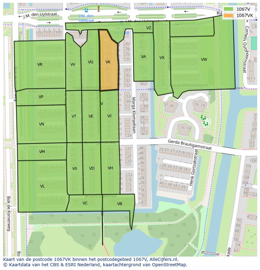 Afbeelding van het postcodegebied 1067 VK op de kaart.
